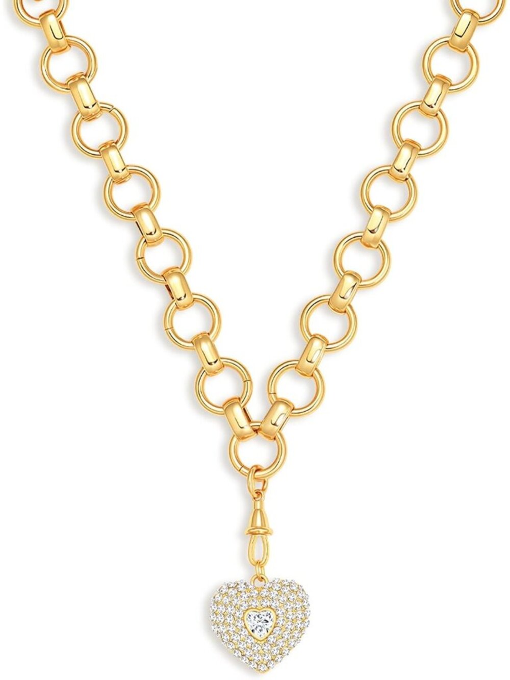 Women's White Gold Cross Pearl Plated Chunky Charm Statement Pendant Necklace